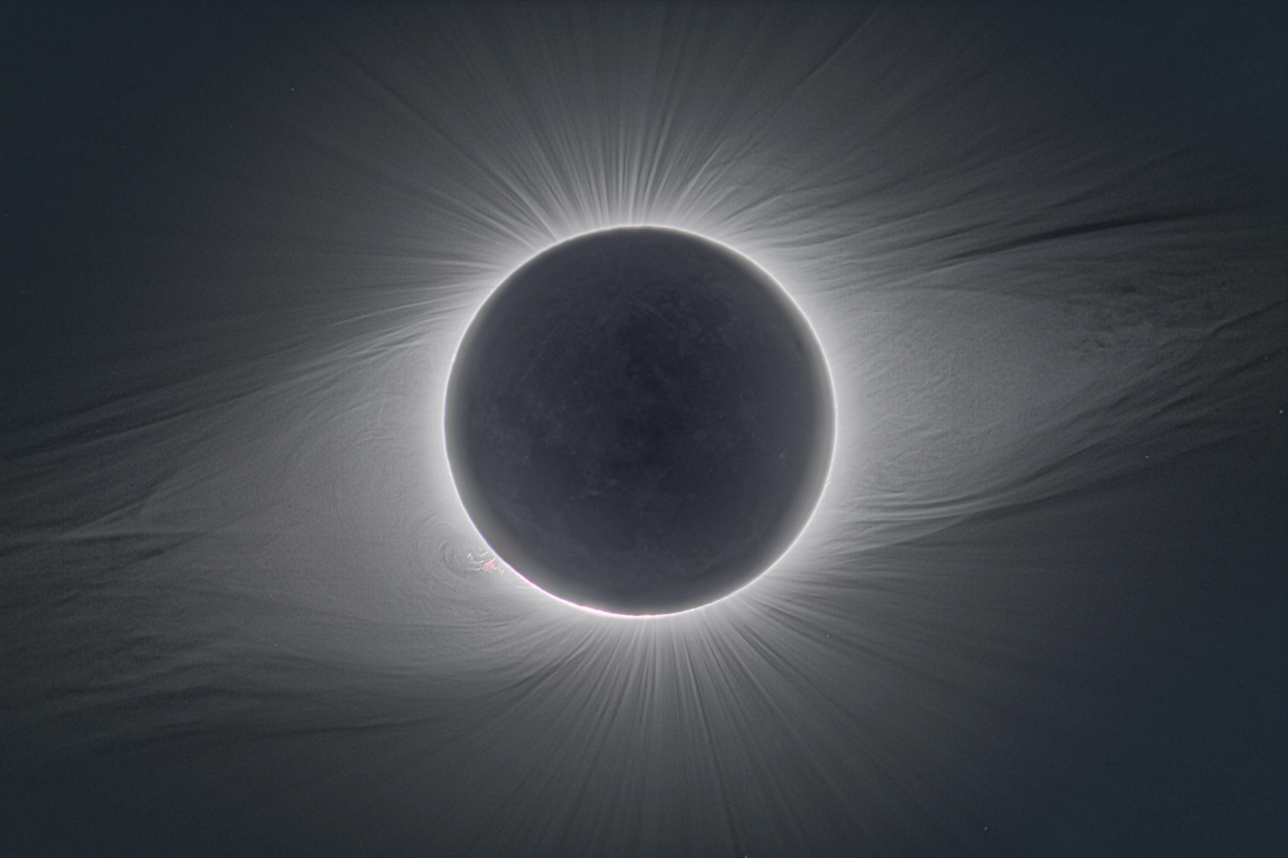 Total solar eclipse with fine coronal streamers and lunar surface detail